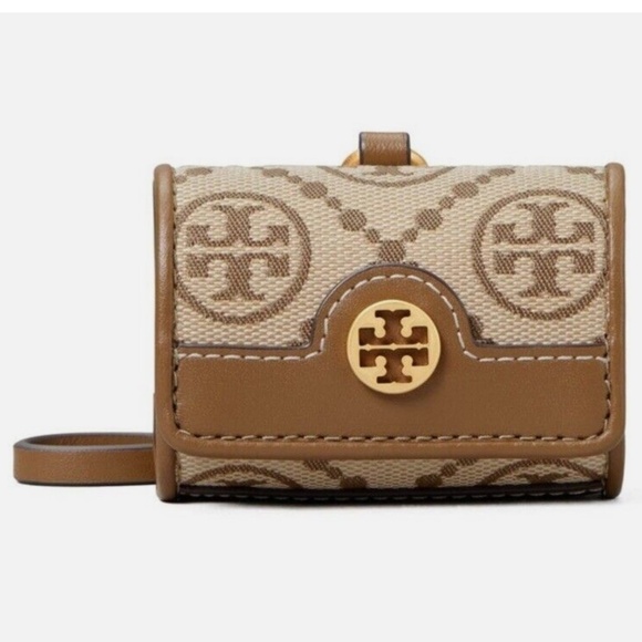 NWT Tory Burch New Hazelnut T Monogram Jacquard Apple AirPods Case - Picture 4 of 9